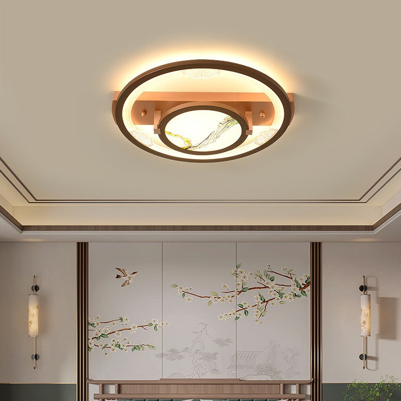 Luz de techo LED montada al ras de hierro aluminio acrílico loto rectángulo cuadrado redondo tradicional chino para dormitorio 