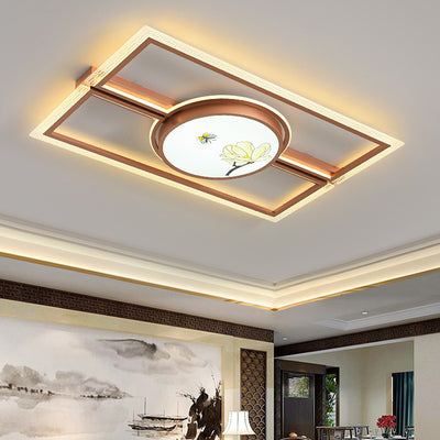 Luz de techo LED montada al ras de hierro aluminio acrílico loto rectángulo cuadrado redondo tradicional chino para dormitorio 