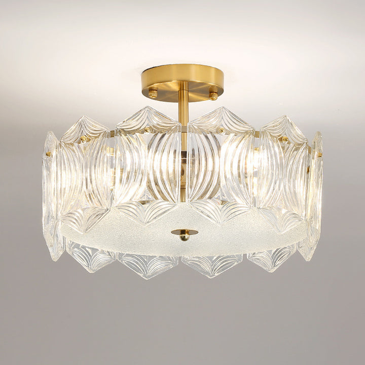 Traditional French Leaf Hexagon Round Glass Hardware 5/6/8 Light Semi-Flush Mount Ceiling Light For Bedroom