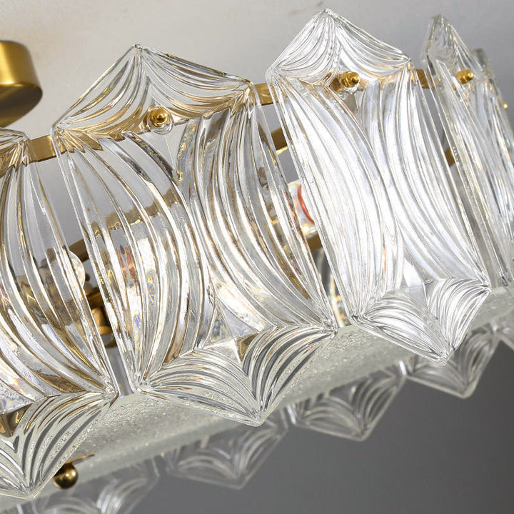 Traditional French Leaf Hexagon Round Glass Hardware 5/6/8 Light Semi-Flush Mount Ceiling Light For Bedroom