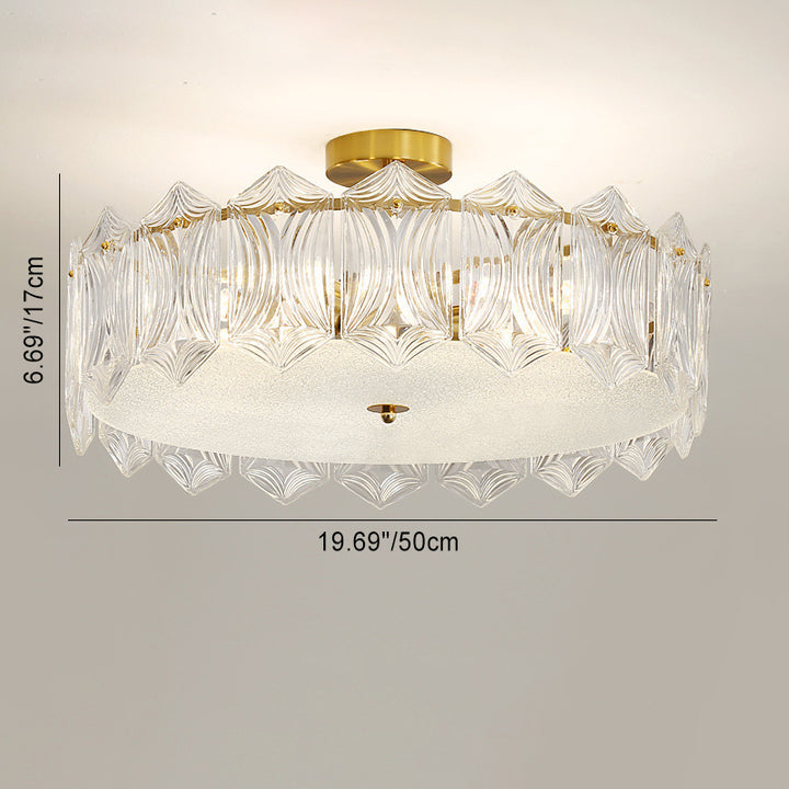 Traditional French Leaf Hexagon Round Glass Hardware 5/6/8 Light Semi-Flush Mount Ceiling Light For Bedroom