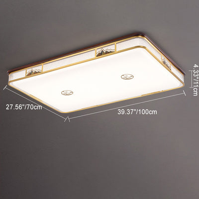 Lámpara de techo empotrada LED de patrón rectangular cuadrado chino tradicional de acrílico, hierro y cobre para sala de estar 