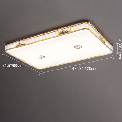 Lámpara de techo empotrada LED de patrón rectangular cuadrado chino tradicional de acrílico, hierro y cobre para sala de estar 