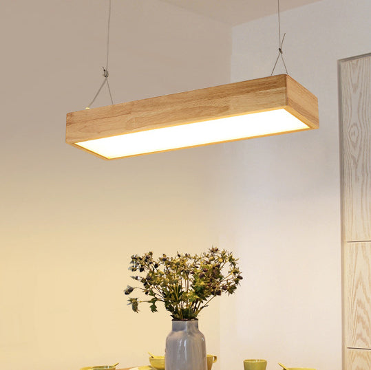 Traditional Japanese Rectangle Round Acrylic Wood LED Chandelier Island Light For Living Room
