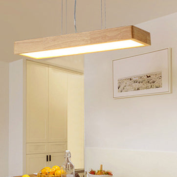 Traditional Japanese Rectangle Round Acrylic Wood LED Chandelier Island Light For Living Room