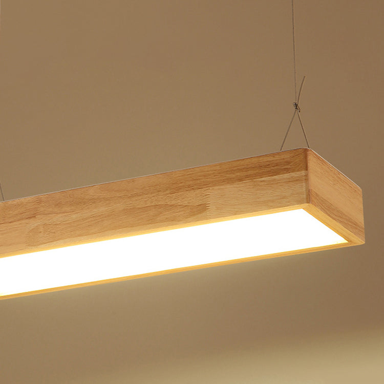 Traditional Japanese Rectangle Round Acrylic Wood LED Chandelier Island Light For Living Room