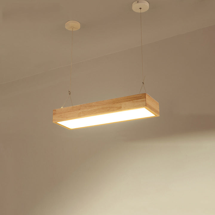 Traditional Japanese Rectangle Round Acrylic Wood LED Chandelier Island Light For Living Room