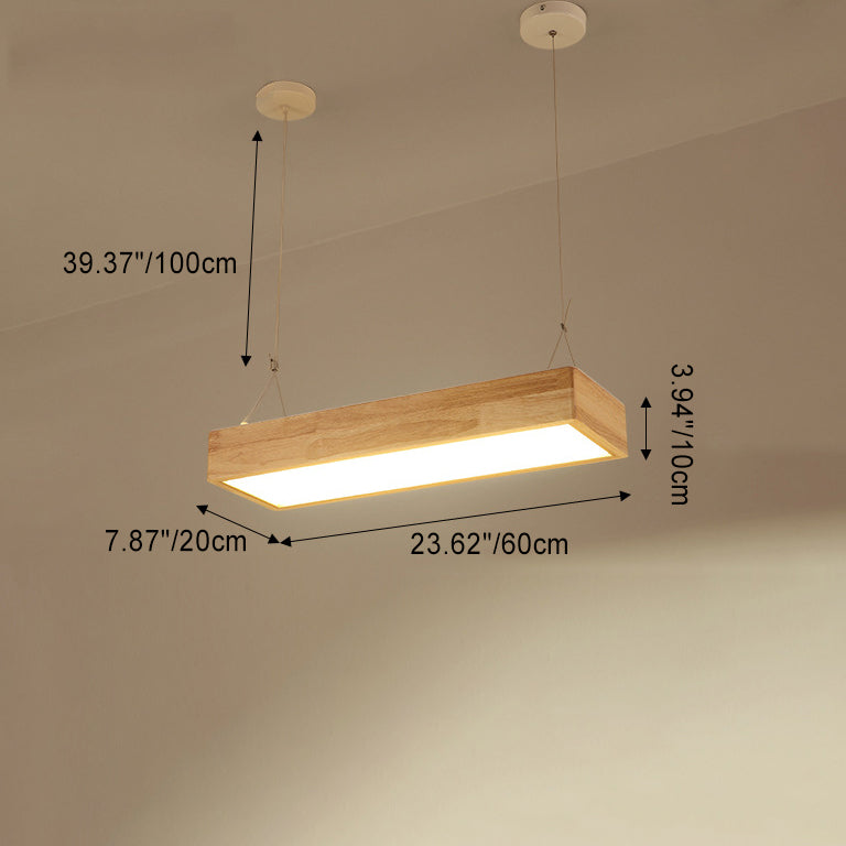 Traditional Japanese Rectangle Round Acrylic Wood LED Chandelier Island Light For Living Room