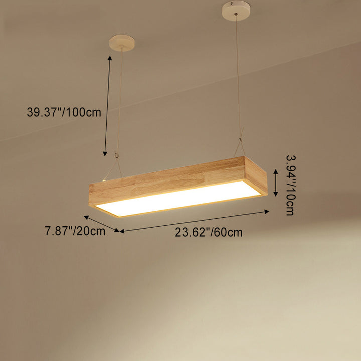 Traditional Japanese Rectangle Round Acrylic Wood LED Chandelier Island Light For Living Room