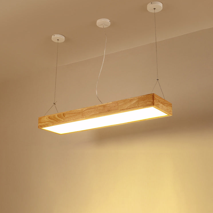 Traditional Japanese Rectangle Round Acrylic Wood LED Chandelier Island Light For Living Room