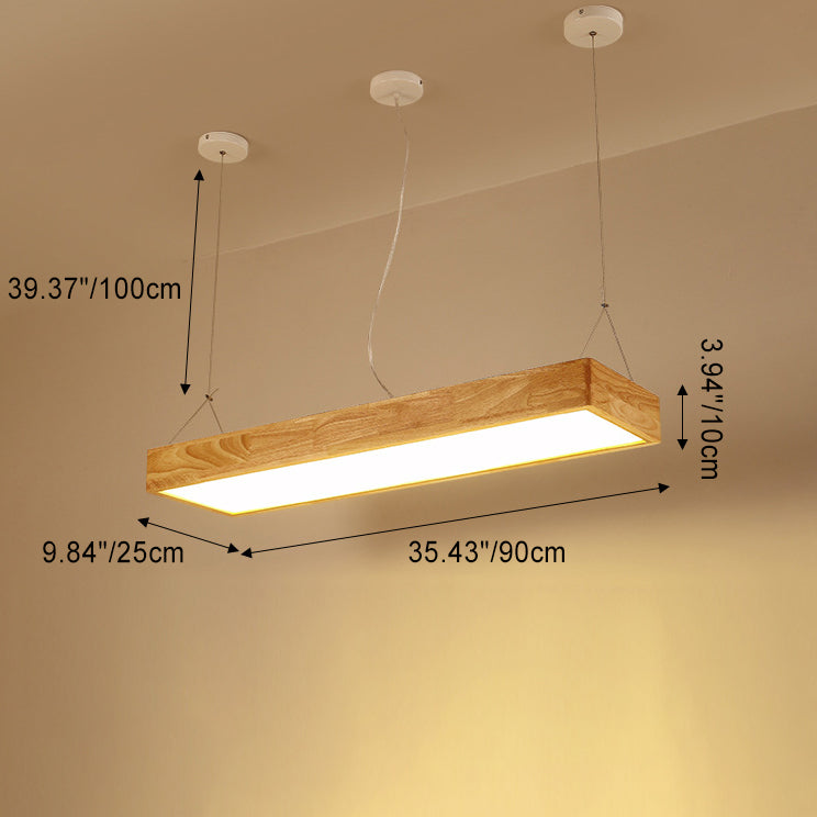 Traditional Japanese Rectangle Round Acrylic Wood LED Chandelier Island Light For Living Room
