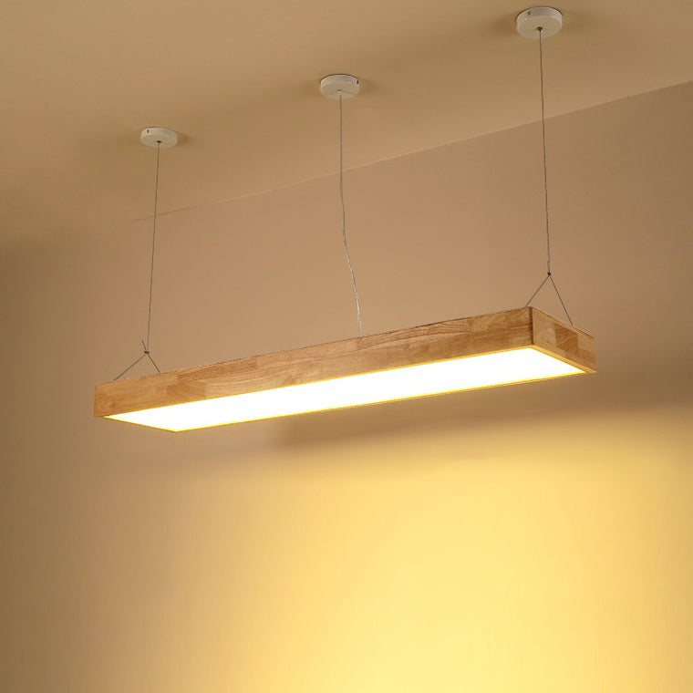 Traditional Japanese Rectangle Round Acrylic Wood LED Chandelier Island Light For Living Room