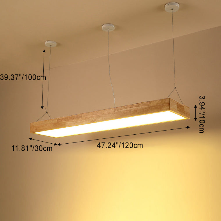 Traditional Japanese Rectangle Round Acrylic Wood LED Chandelier Island Light For Living Room