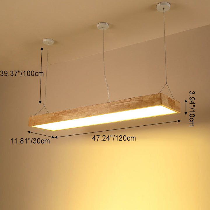 Traditional Japanese Rectangle Round Acrylic Wood LED Chandelier Island Light For Living Room