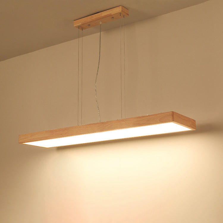 Traditional Japanese Rectangle Acrylic Wood LED Chandelier Island Light For Dining Room