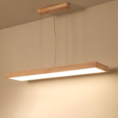 Traditional Japanese Rectangle Acrylic Wood LED Chandelier Island Light For Dining Room