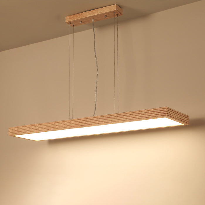 Traditional Japanese Rectangle Acrylic Wood LED Chandelier Island Light For Dining Room