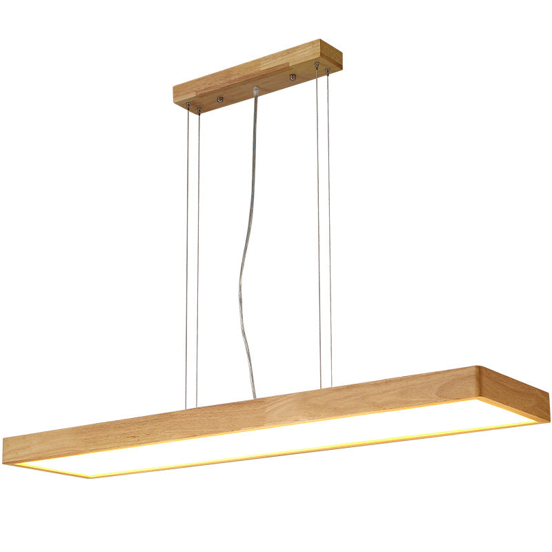 Traditional Japanese Rectangle Acrylic Wood LED Chandelier Island Light For Dining Room