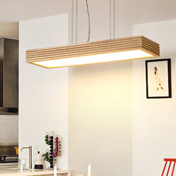 Traditional Japanese Rectangle Acrylic Wood LED Chandelier Island Light For Dining Room