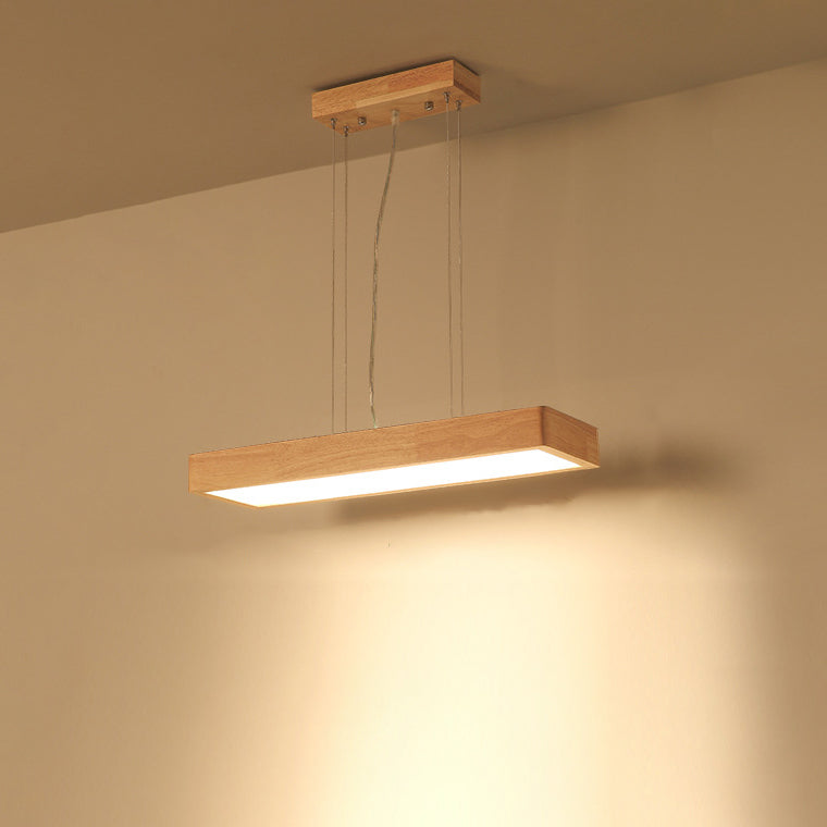 Traditional Japanese Rectangle Acrylic Wood LED Chandelier Island Light For Dining Room