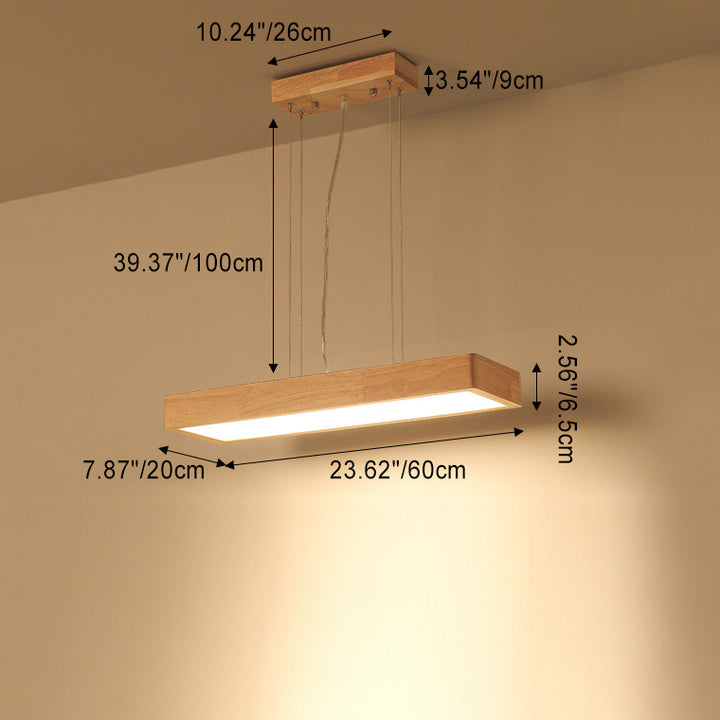 Lustre rectangulaire en bois acrylique LED japonais traditionnel pour salle à manger 