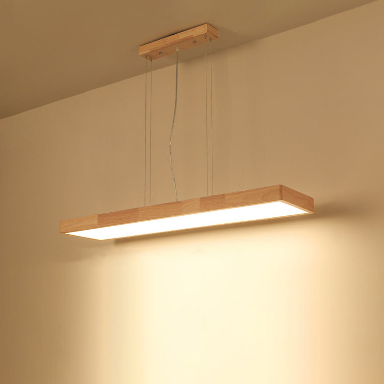 Traditional Japanese Rectangle Acrylic Wood LED Chandelier Island Light For Dining Room
