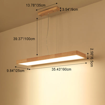 Traditional Japanese Rectangle Acrylic Wood LED Chandelier Island Light For Dining Room