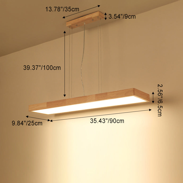 Traditional Japanese Rectangle Acrylic Wood LED Chandelier Island Light For Dining Room