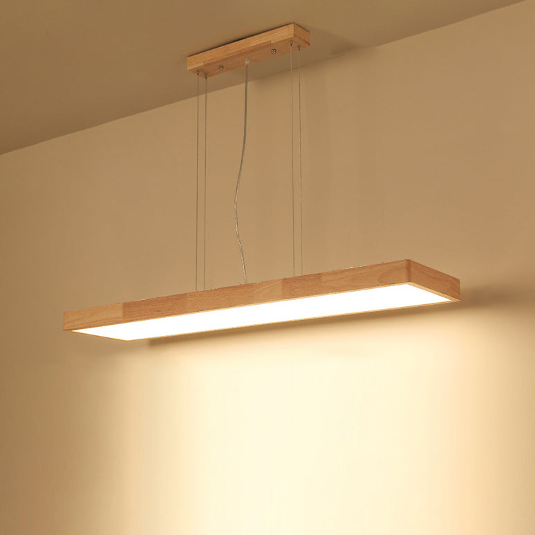 Traditional Japanese Rectangle Acrylic Wood LED Chandelier Island Light For Dining Room