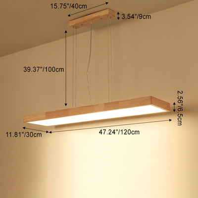 Traditional Japanese Rectangle Acrylic Wood LED Chandelier Island Light For Dining Room