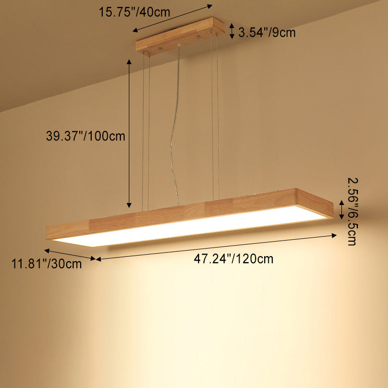 Traditional Japanese Rectangle Acrylic Wood LED Chandelier Island Light For Dining Room