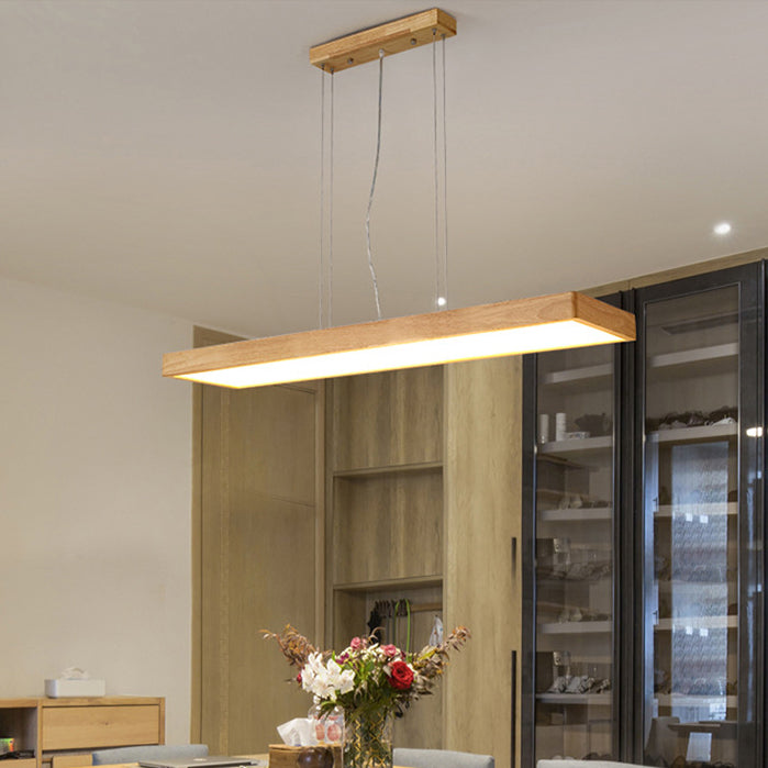 Traditional Japanese Rectangle Acrylic Wood LED Chandelier Island Light For Dining Room
