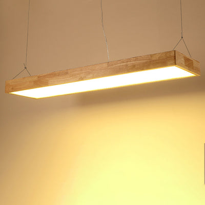 Traditional Japanese Rectangle Acrylic Wood LED Chandelier Island Light For Dining Room