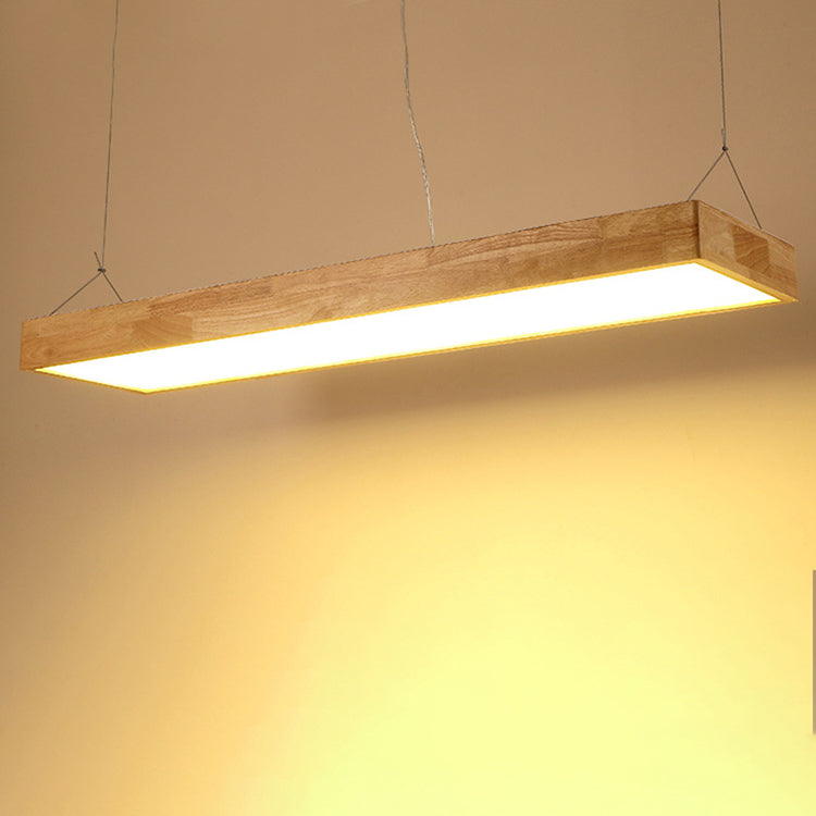 Traditional Japanese Rectangle Acrylic Wood LED Chandelier Island Light For Dining Room