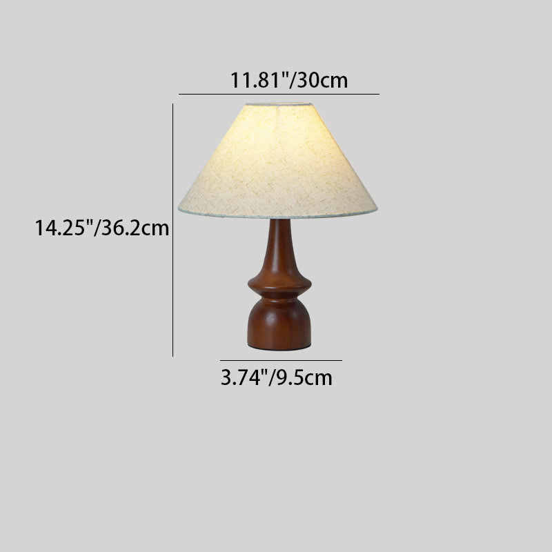 Traditional Japanese Scalloped Round Floral Fabric Wood 1-Light Table Lamp For Living Room