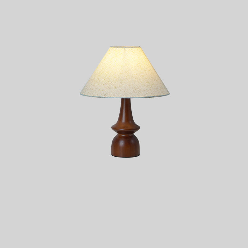 Lampe de table à 1 lumière en bois avec tissu floral rond festonné japonais traditionnel pour salon 