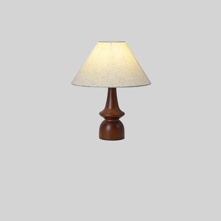 Lampe de table à 1 lumière en bois avec tissu floral rond festonné japonais traditionnel pour salon 