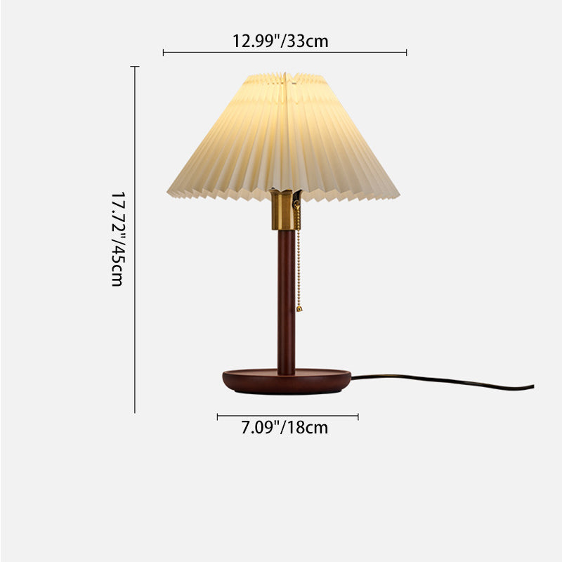 Traditionelle Vintage Tischlampe mit gewelltem, plissiertem, rundem PVC und massivem Holz mit 1 Licht für das Wohnzimmer 
