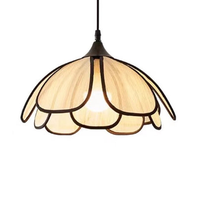 Traditional Japanese Style Petal Round Fabric Metal 1-Light Pendant Light For Living Room