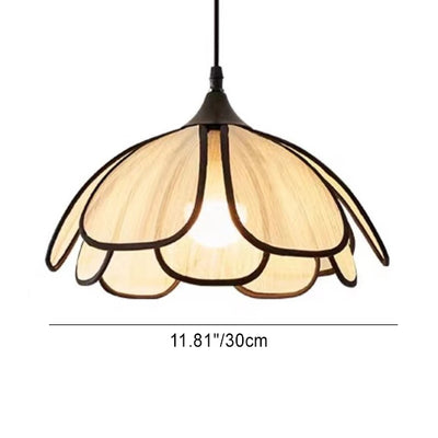 Traditional Japanese Style Petal Round Fabric Metal 1-Light Pendant Light For Living Room