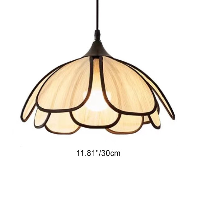 Traditional Japanese Style Petal Round Fabric Metal 1-Light Pendant Light For Living Room