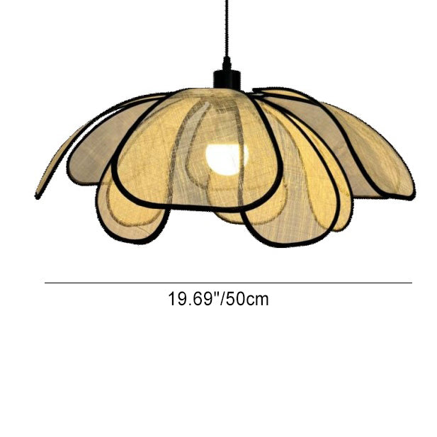 Traditional Japanese Style Petal Round Fabric Metal 1-Light Pendant Light For Living Room