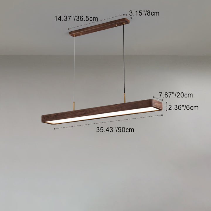 Modern Minimalist Long Rectangle Acrylic Walnut LED Chandelier Island Light For Dining Room
