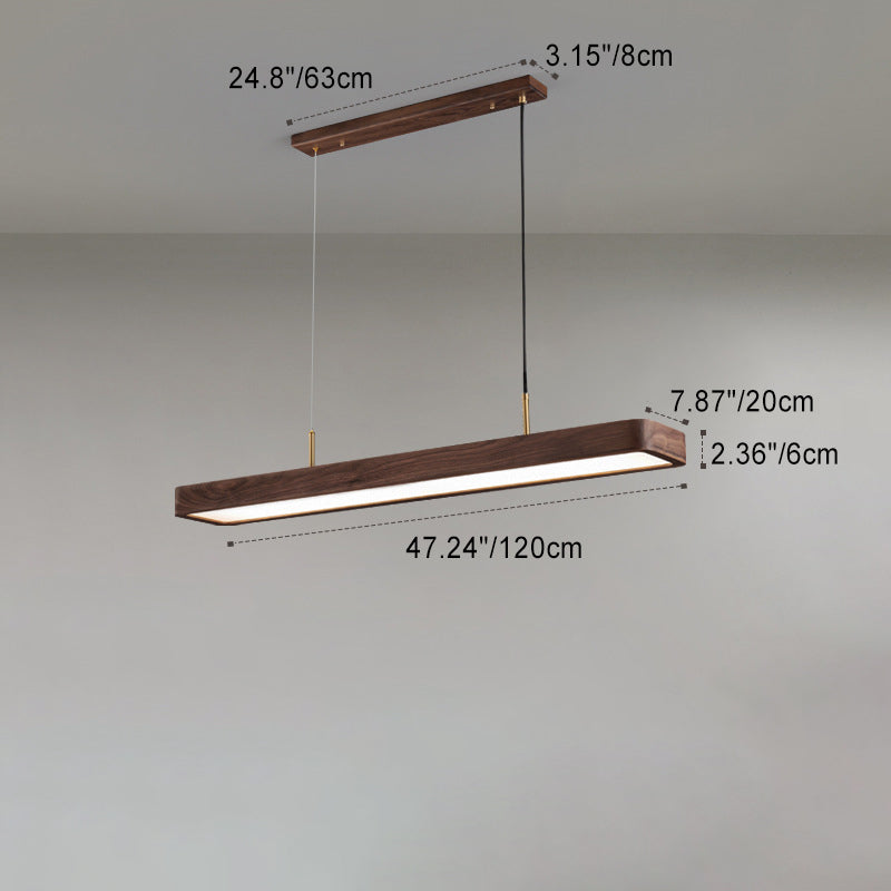 Modern Minimalist Long Rectangle Acrylic Walnut LED Chandelier Island Light For Dining Room