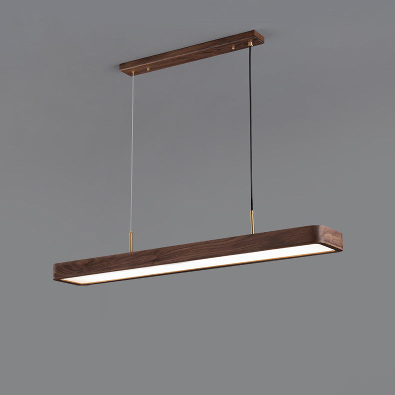 Modern Minimalist Long Rectangle Acrylic Walnut LED Chandelier Island Light For Dining Room