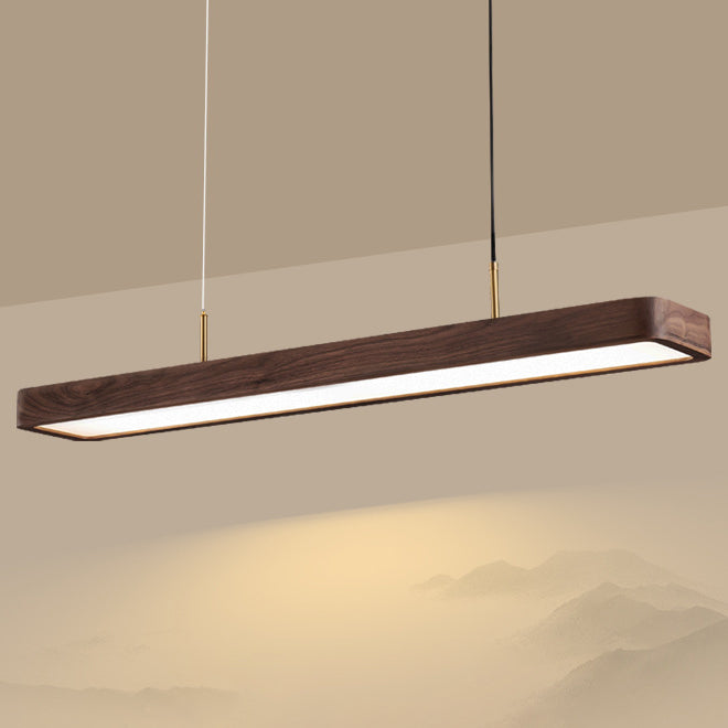Modern Minimalist Long Rectangle Acrylic Walnut LED Chandelier Island Light For Dining Room
