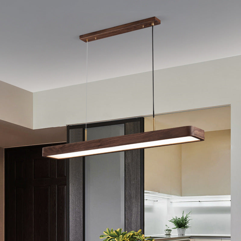 Modern Minimalist Long Rectangle Acrylic Walnut LED Chandelier Island Light For Dining Room