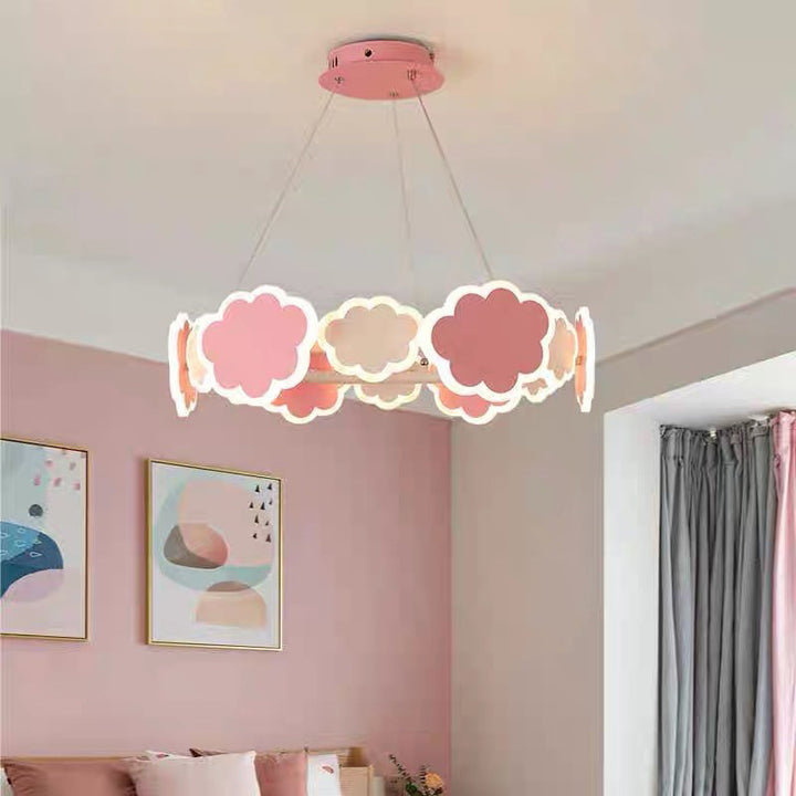 Moderno Art Deco Niños Nubes Redondo Acrílico Hierro LED Candelabro Para Sala de Estar 
