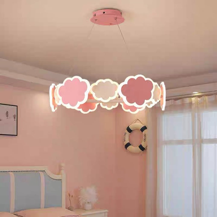 Moderno Art Deco Niños Nubes Redondo Acrílico Hierro LED Candelabro Para Sala de Estar 