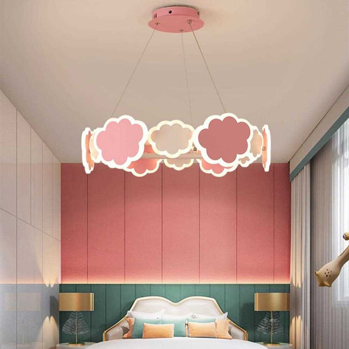 Moderner Art-Deco-Kinderwolken-Runder-Acryl-Eisen-LED-Kronleuchter für Wohnzimmer 